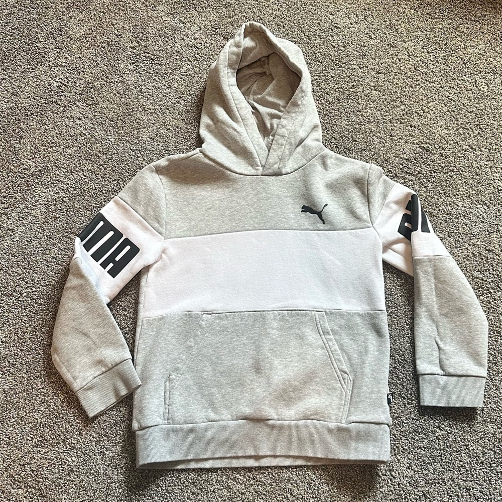 Boys Puma Light Gray and White Hoodie